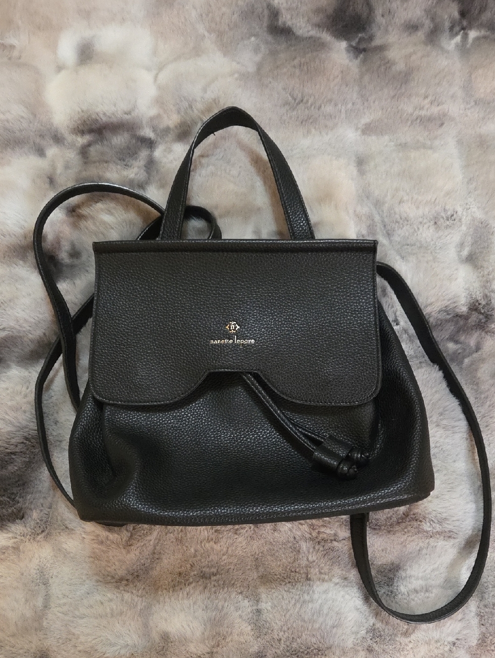 Nanette Lepore Black Pebble Leather Backpack